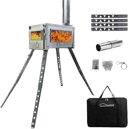Miniatura 7 de DANCHEL OUTDOOR HS6 - Estufas de tienda de campaña calientes de leña portátiles con lado reforzado, estufa de campamento plegable de acero