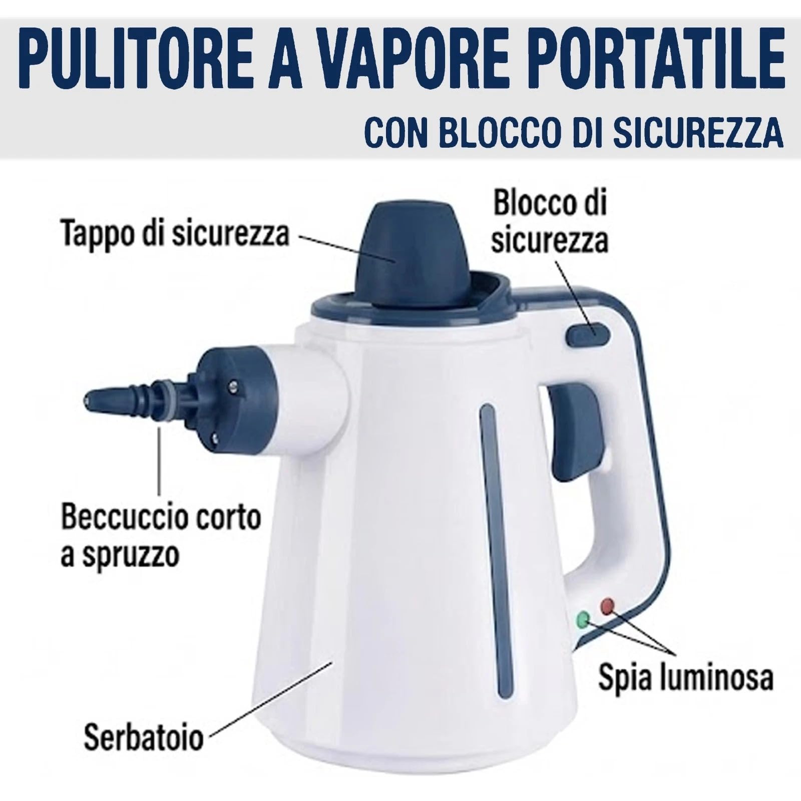 Pulitore a Vapore Portatile Multiuso 5 Accessori Igienizzante 110° Sterilizzatore di Virus e Batteri Panno per Rimuovere Macchie Pavimento Divano Moquette Tende Sedile Auto Cucina (A - 350 ml)