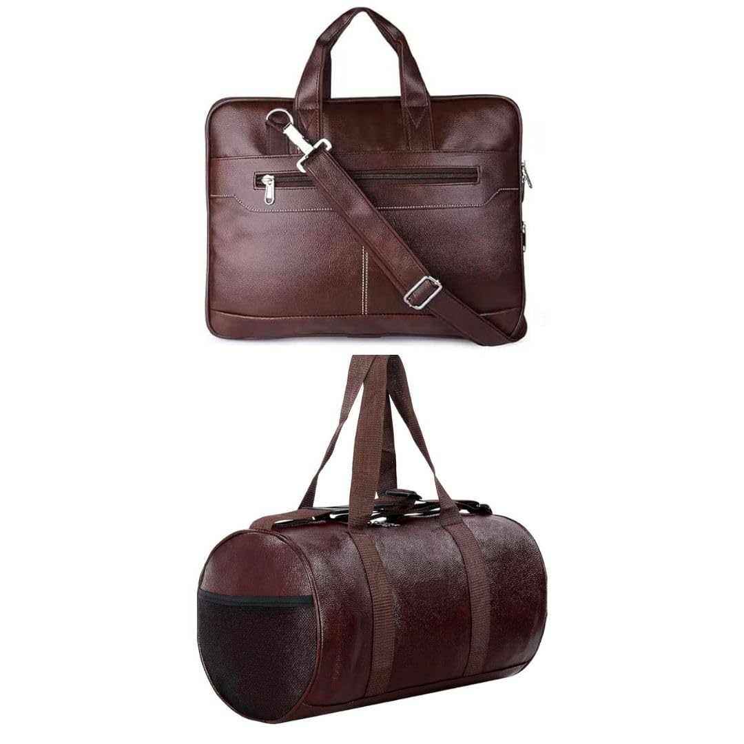 treggo Premium 2-in-1 Leather Bag Set for Men | Business Messenger & Duffel Bag Combo, Brown | Professional Laptop Briefcase with Shoulder Strap & Travel Carry-On Luggage (Royal Rush)-picture-14