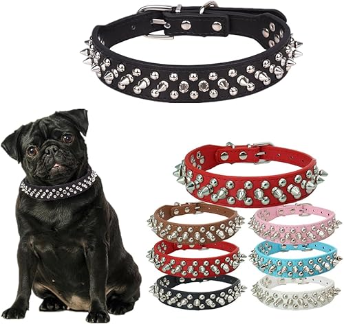 Collares para perros pequeños con pinchos, collar de cachorro con puntas, de piel sintética duradera, para hembra, macho, remaches con tachuelas,