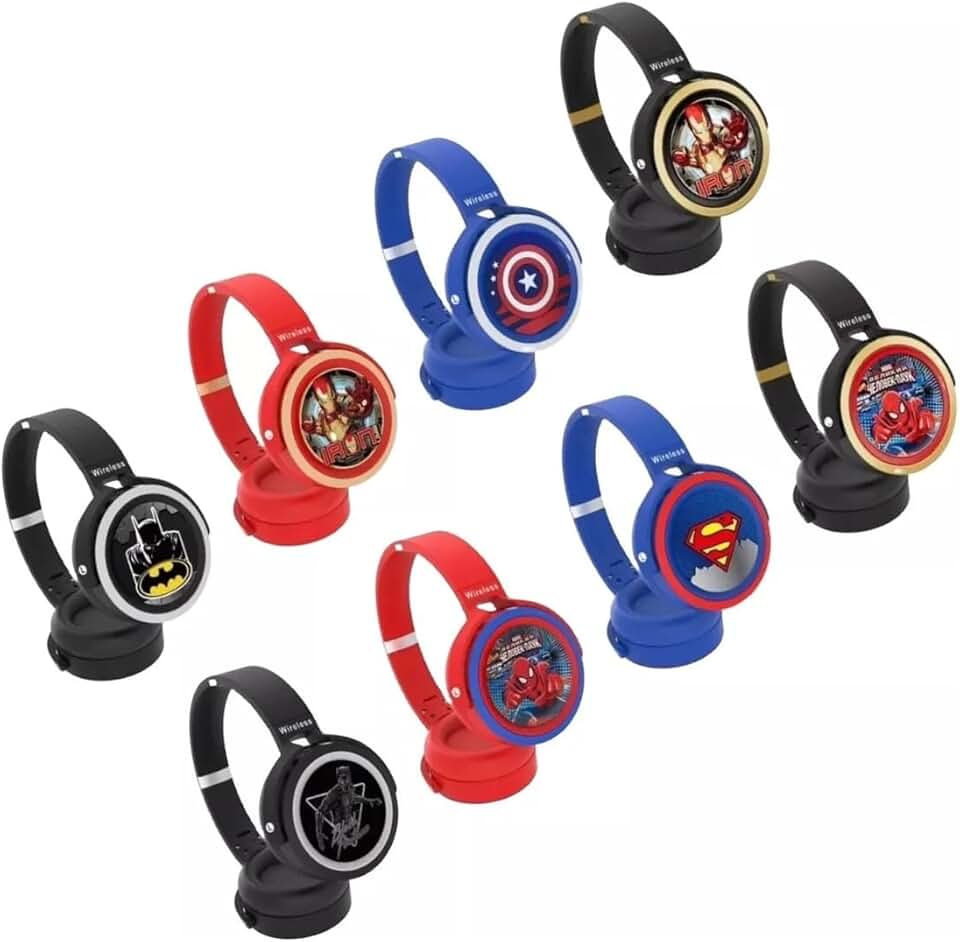 Fone de Ouvido Infantil Bluetooth com Design de Heróis Sem Fio Volume Limitado para Proteção Auditiva (Azul/Estrela)