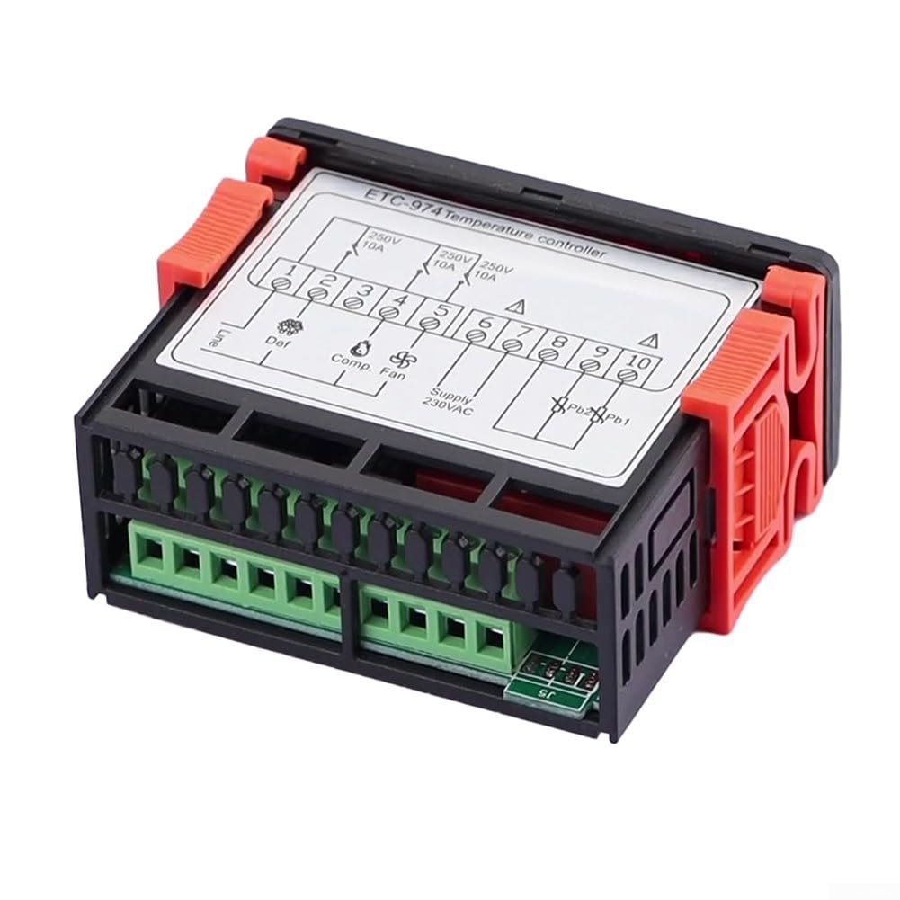 ETC-974 Régulateur de température pour équipement de refroidissement avec deux capteurs, fonction de dégivrage intégrée et alarme, fonctionne avec AC/DC 12V