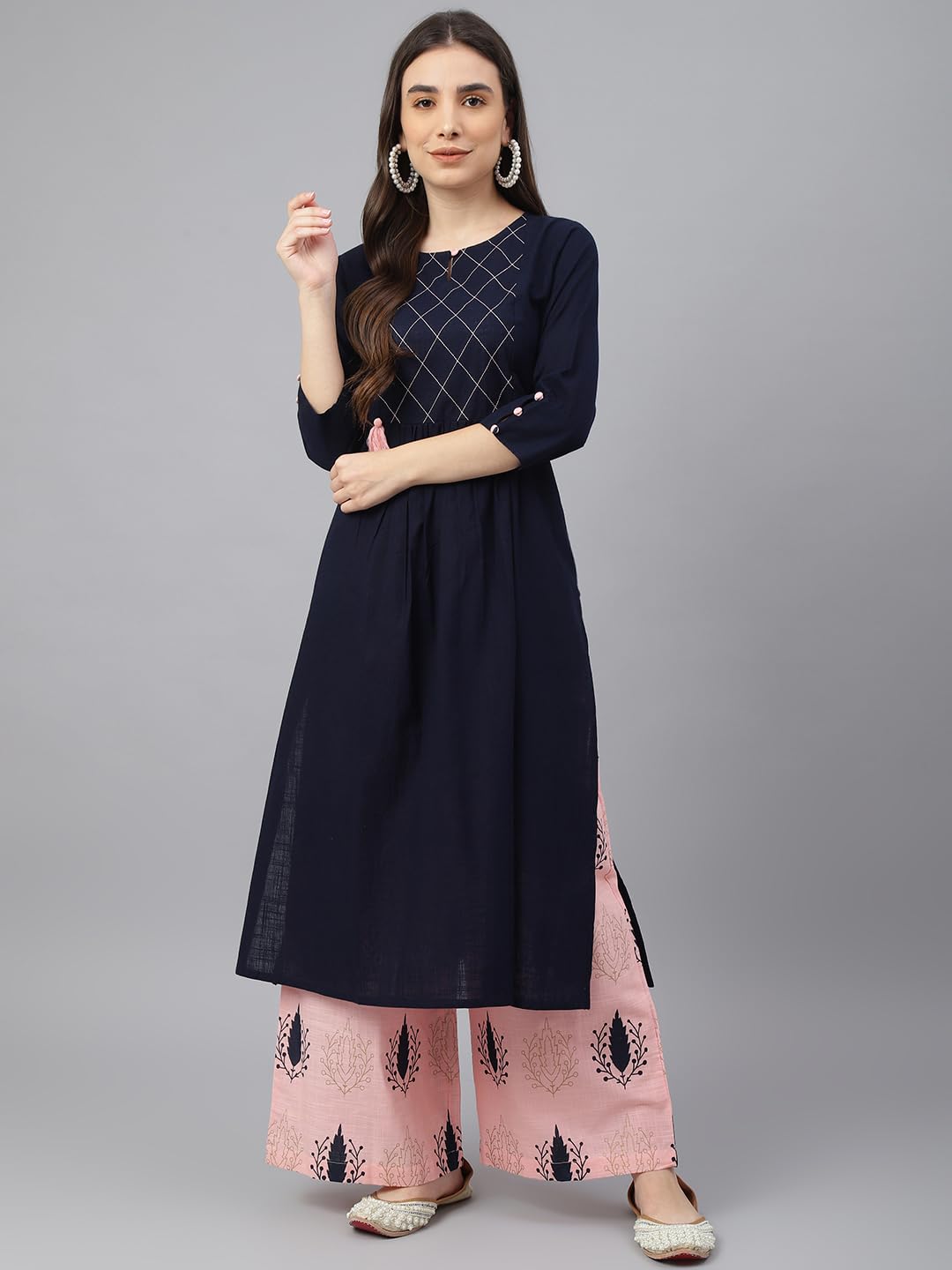Idalia Navy Blue And Light Pink Cotton Kurta Set
