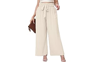 Breezy Comfort: Plus Size Paper Bag Pants for Women, High Waisted, Flowy Lounge Trousers