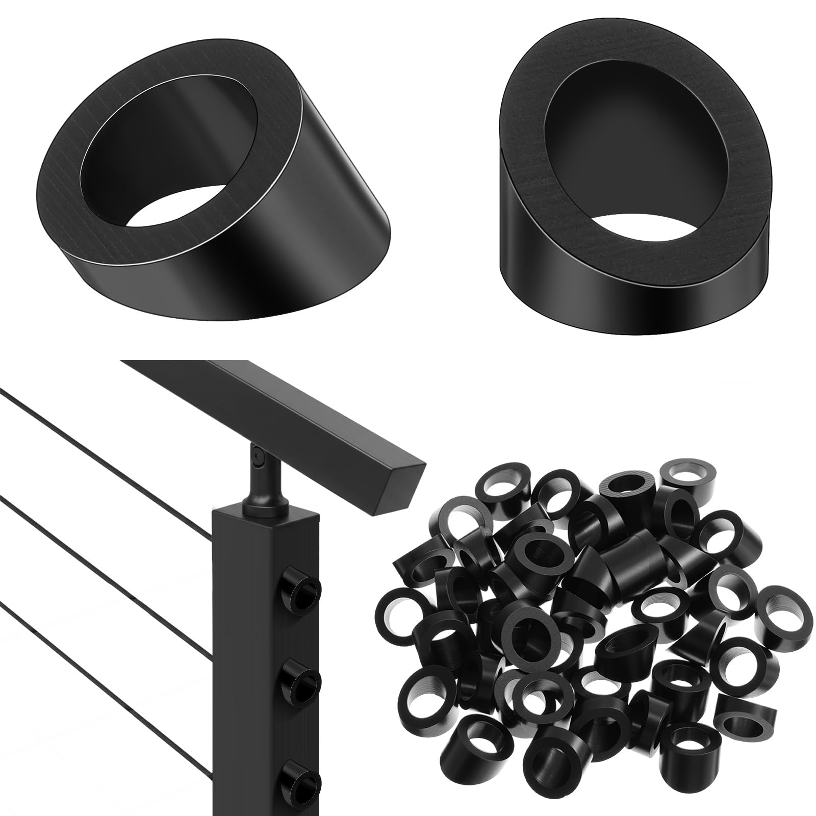 LEIFIDE 50 Pack 30 Degree Angle Washers 3/8" ID Black Steel Cable Railing