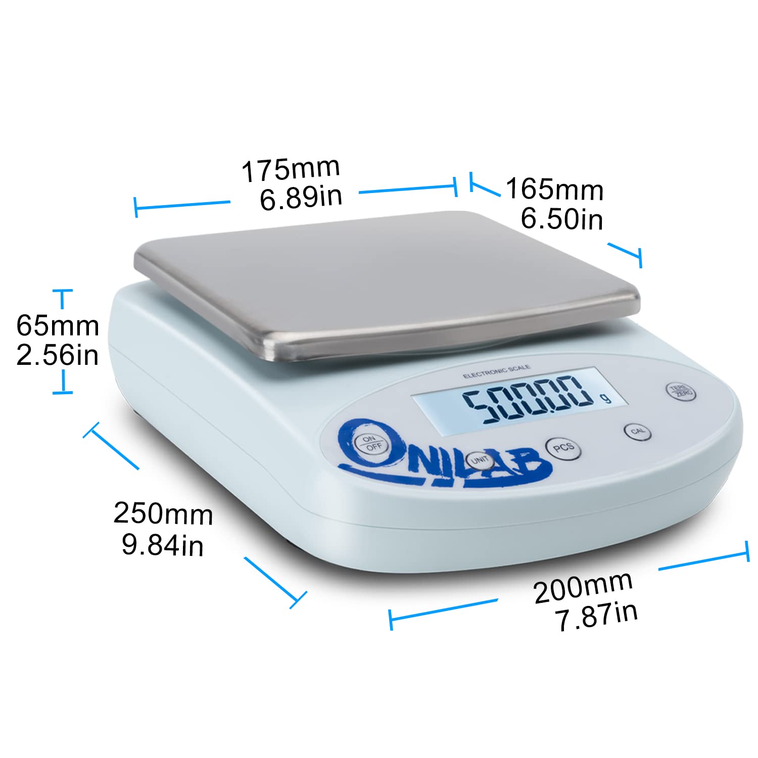 ONiLAB Balanza analítica de laboratorio 5000 x 0,01 g (11 x 0,0.9 kg) 0,01 g, escala electrónica de alta precisión, pantalla LCD, escala científica con calibración y recuento de piezas, conversión de