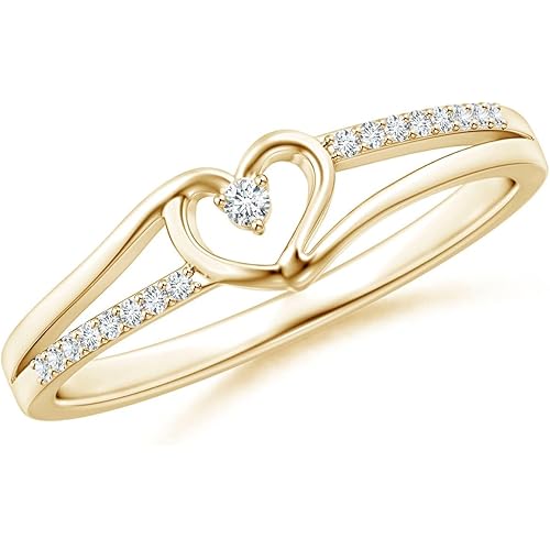 Angara Diamond Split Shank Heart Promise Ring in Silver/14k Solid Gold/Platinum for Women | April Birthstone Jewelry Gift | Enagagement, Proposal Ring | Diamond Size-1.5