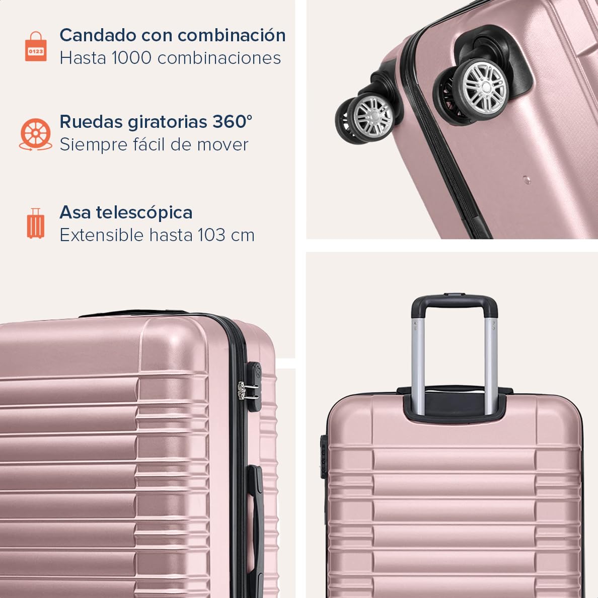 TRVLMORE Juego Maletas de Viaje - Set Maletas de Viaje 2 Piezas - Juego de Maletas 2 Piezas - Maleta de Mano y Maleta Grande - Estuche Rígido - Rosa