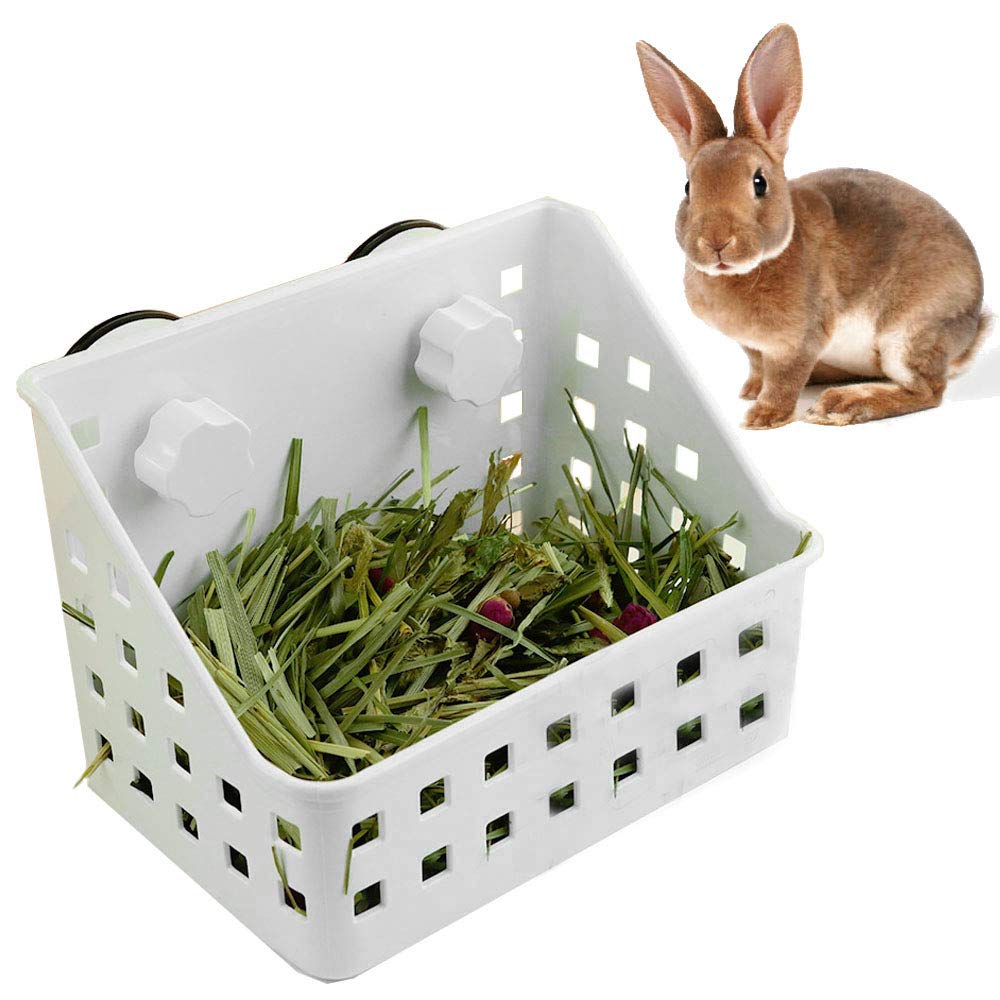 PINVNBY Hay Feeder for Rabbits, Less Wasted Hay Rack Manger, Hanging Guinea Pig Rabbit Hay Holder for Bunny, Chinchilla, Guinea Pig, Plastic Food Bowl Use for Grass & Food (Small Size)