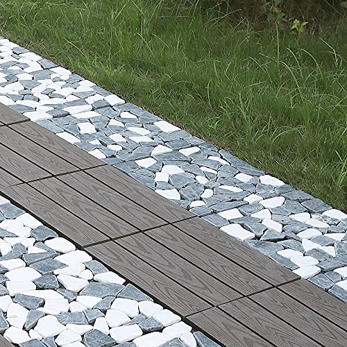 Pure Era Natural Real Stone Interlocking Floor Deck Tiles Indoor Outdoor Use 12"X12" (4Pcs, 4 Sq. Ft, Sliced Black And White) - Great Upgrade To Patio Backyard Pathway #TOP2
