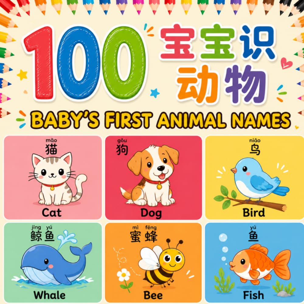 Baby's First 100 Animal Names: A Bilingual First Words Animal Names for Babies and Toddlers in English, Chinese, & Pinyin! (Baby's First Words)