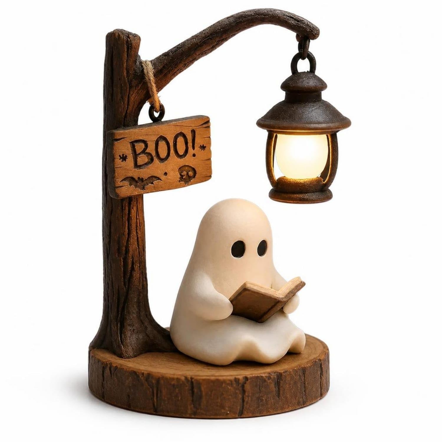 Whimsical Ghost Figurine with Lantern Spooky-Cute Ghost Night Light Warm-Glowing Halloween Decorative Light Rustic for Book Lovers, Tabletop Display, Cozy Corners, Resin Ghost Reading-image-45