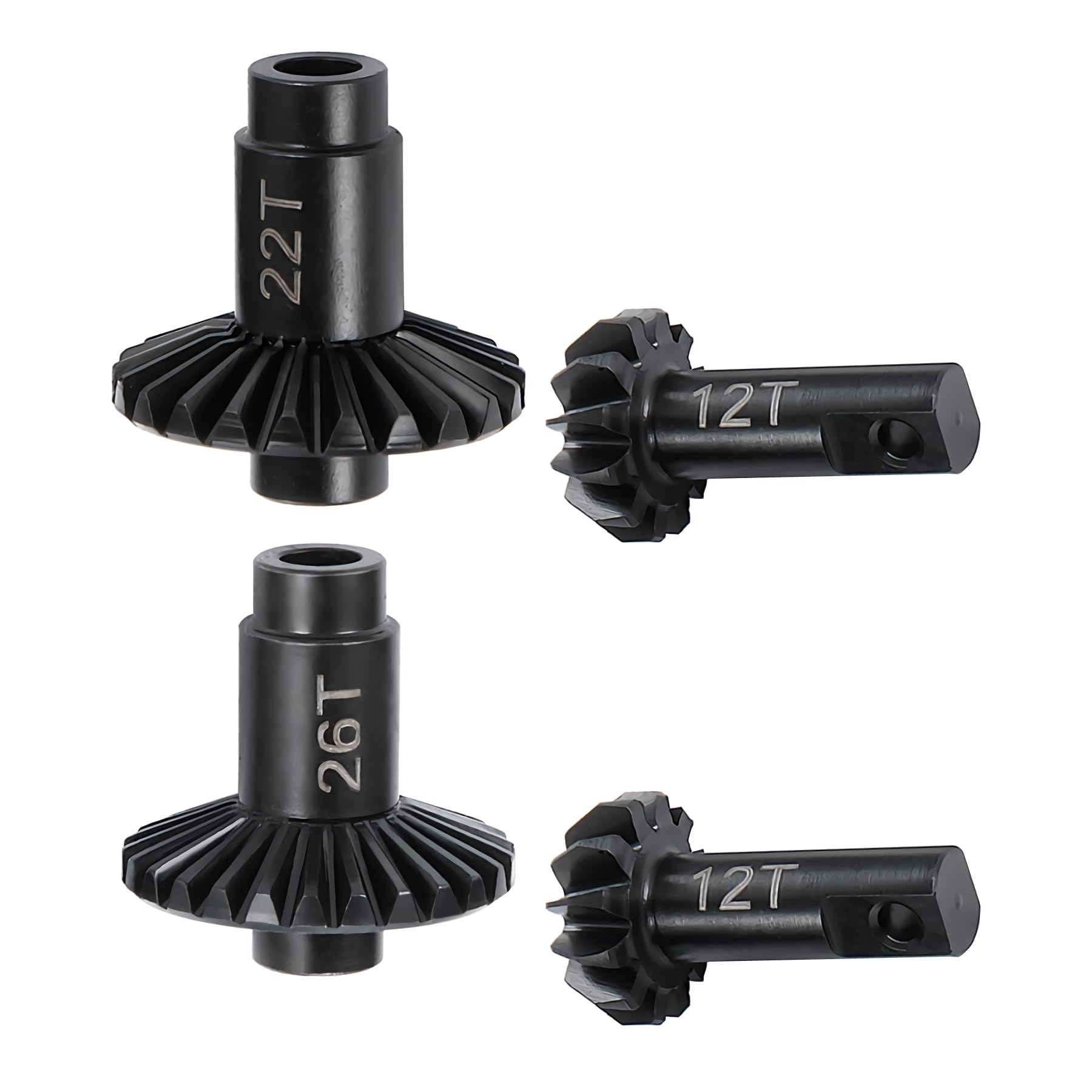 TRX4M Gear 4pcs 22/12T 26/12T Steel Machined 1/18 RC Crawler Ring Gear Pinion Gear 22/12T 26/12T Axle Differential Helical Gears for 1/18 RC Crawler TRX4M Upgrades