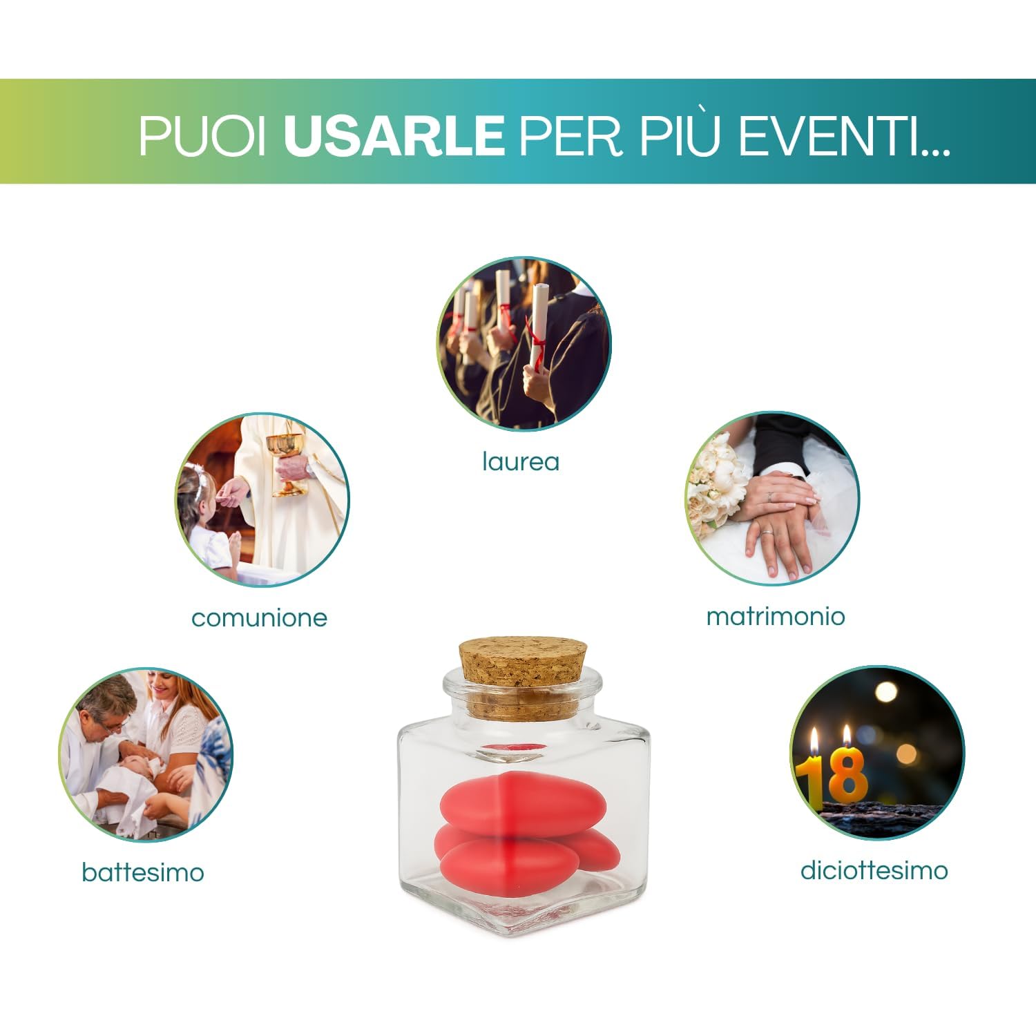 DLM - Barattolo In Vetro Quadrato Vite Grappolo D'Uva In Resina Con Sacra Famiglia Segnaposto Portaconfetti 29431
