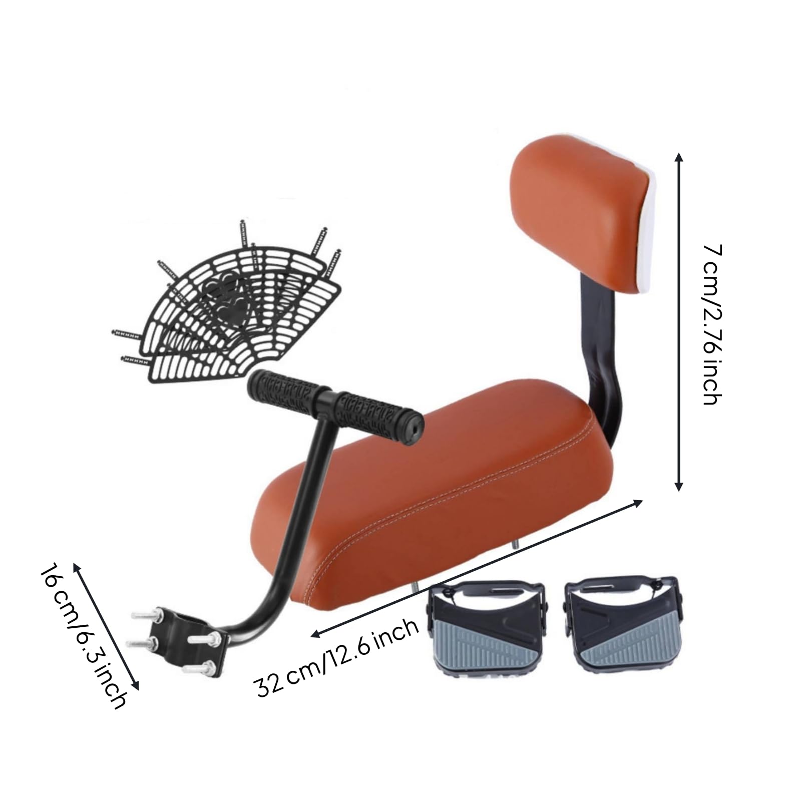 Seggiolino Bici Bambini Sedile Posteriore Cuscino Schienale Poggiapiedi in Pelle PU E Schiuma Elastica Montaggio su Portapacchi Adatto a Passeggiate, Marrone, style to 10