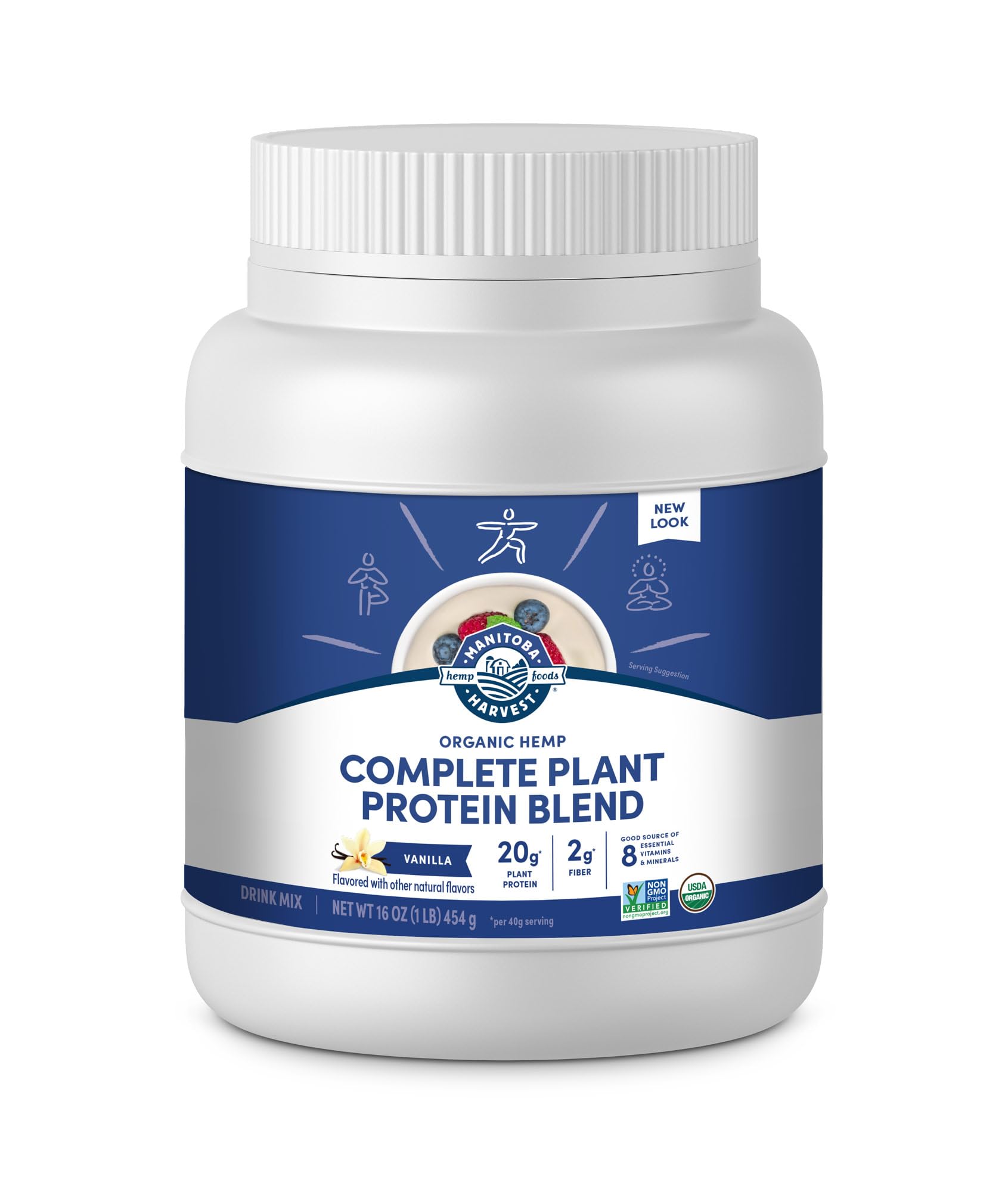 Manitoba Harvest Proteína vegetal em pó de cânhamo e ervilha, baunilha, 20 g de proteína, 454 g