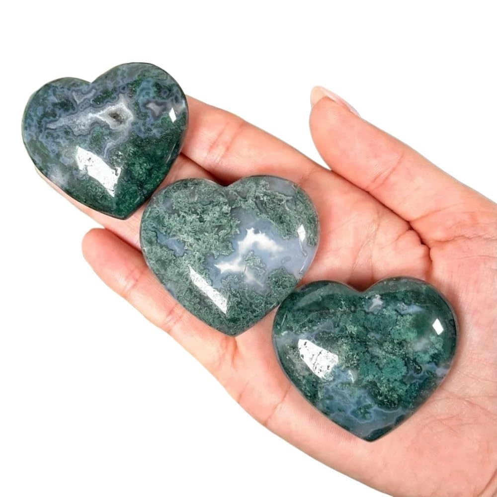 AARTERZZA 1pc 100-150g Moss Agate Heart, Carving, Palmstone