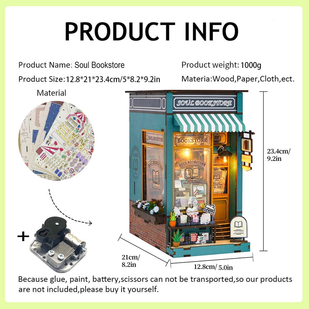 SUNNINO Kit Angolo Libro Fai Da Te Con Luci LED – Libreria In Miniatura 3D In Legno, Regalo Creativo Per Adulti E Ragazzi - 4