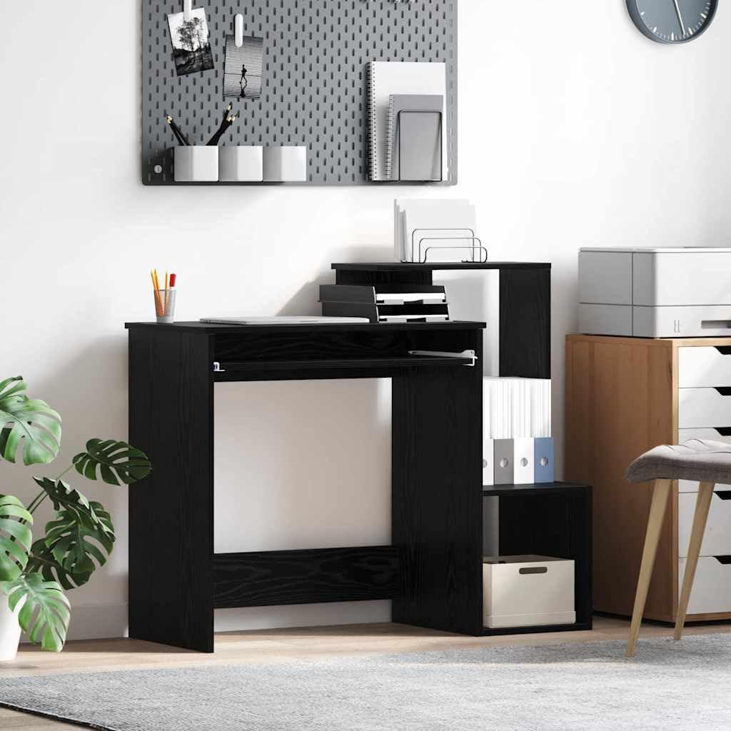 Escritorio con estante negro efecto roble 106 x 41 x 88,5 cm de material de madera de madera de despacho oficina en casa con cajón de almacenamiento y estante para PC portátil ergonómico ahorra