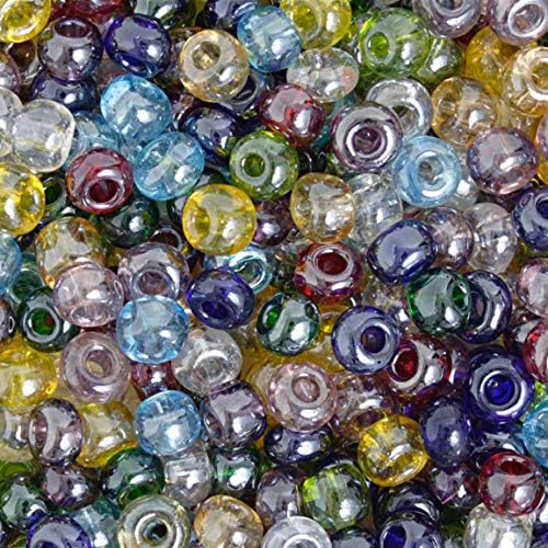 Czech Glass Seed Beads 2/0 (6.1mm Diameter) Transparent Multi Luster DIY Jewelry Making Beads - 500g Bulk Bag by Preciosa (Jablonex)