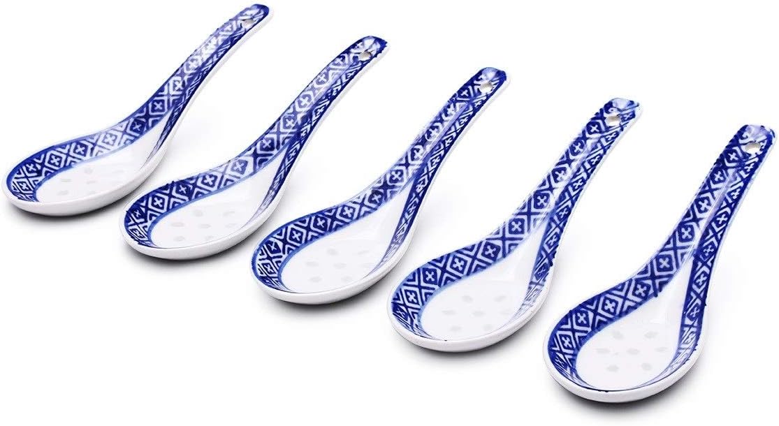 Dinner Spoons 5 Chinese Ceramic Spoons Children's Rice Spoon Blue and White Porcelain Tableware Spoon Traditional Glaze Household Spoon ? Large Tablespoons,
