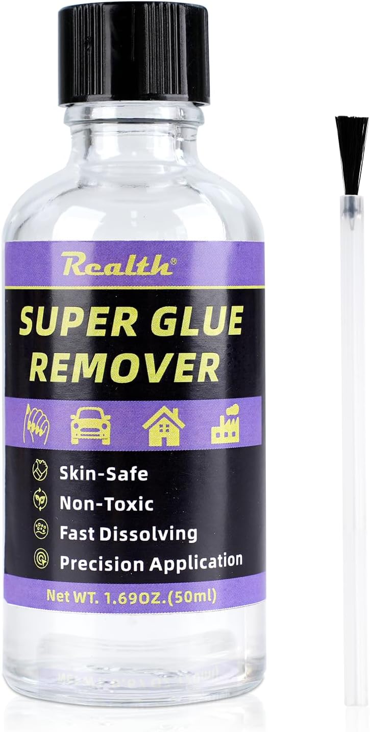 Super Glue Remover 50ml – CA, UV & Nail Glue Dissolver, Skin-Safe Adhesive Remover with Precision Brush