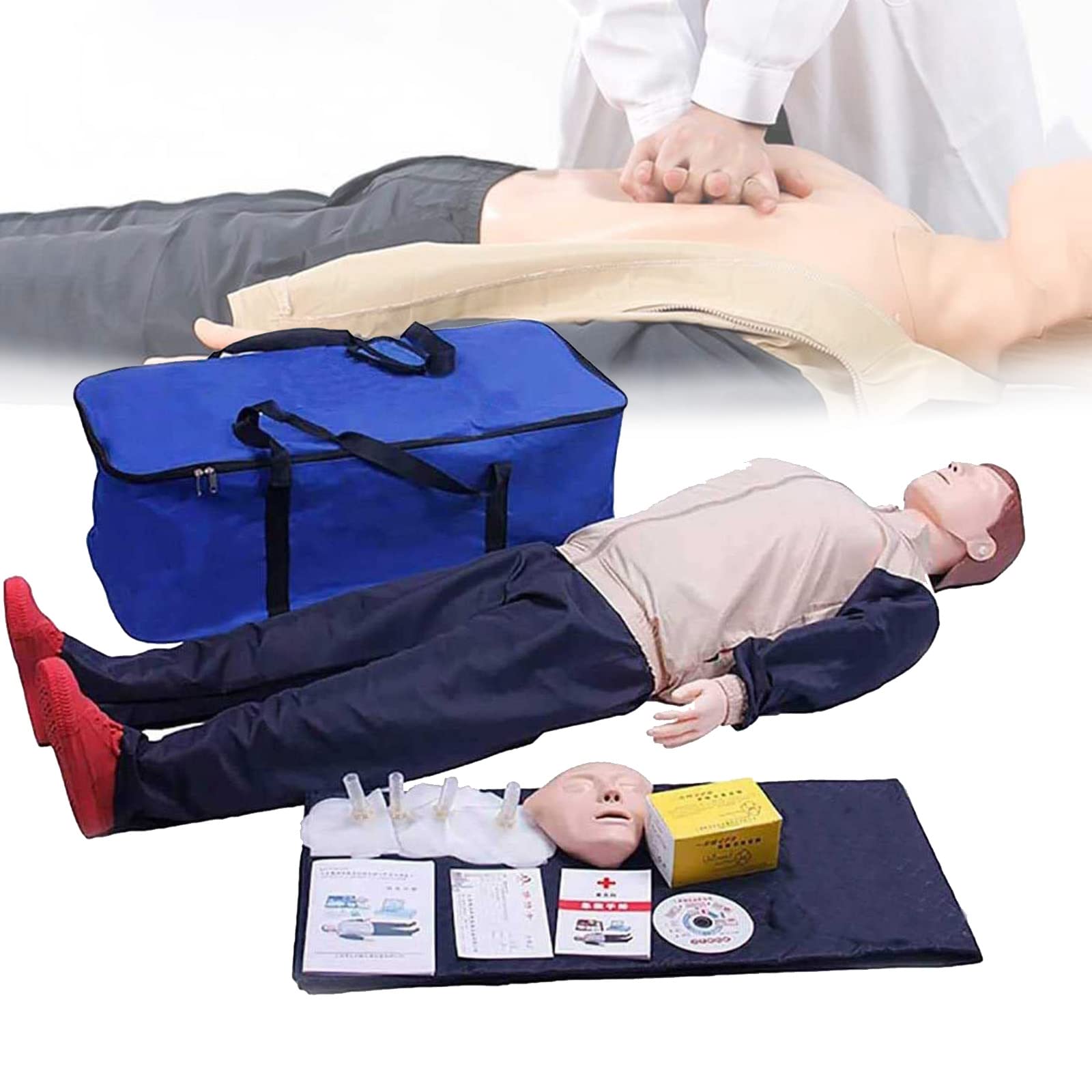 REUOO 170cm Full Body Adult Training Manikin Kit, CPR Training Manikin, Chest Compressions Training Model, First Aid Resuscitation Dummy for Doctor Nursing Training Teaching