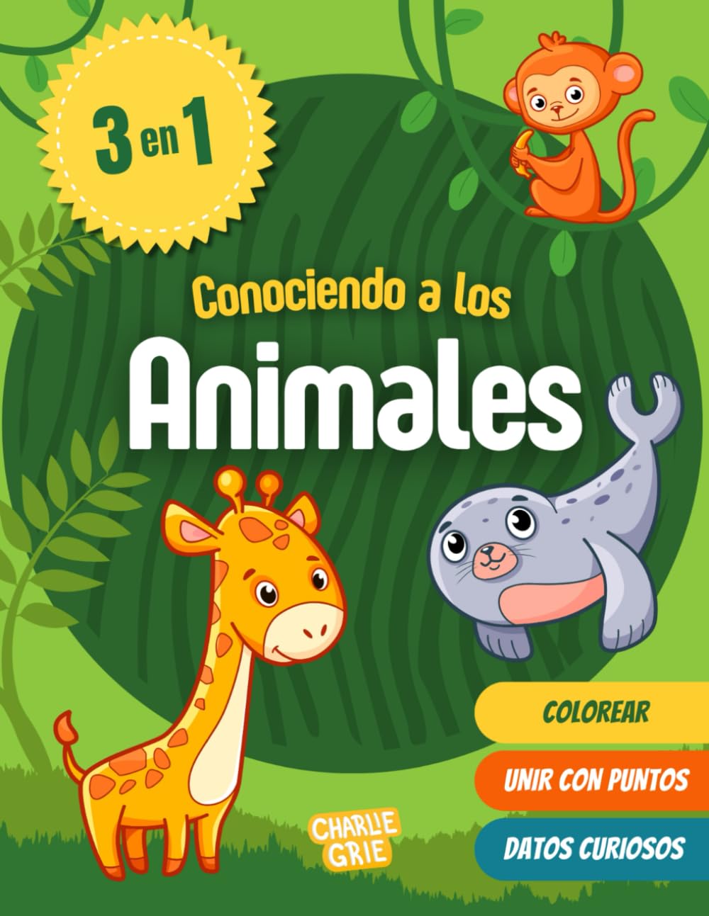 Conociendo a los animales - Libro de colorear para niños de 4-8 años: +100 actividades de colorear, unir los puntos y datos curiosos sobre los animales. Niños de 4,5,6,7 y 8 años.