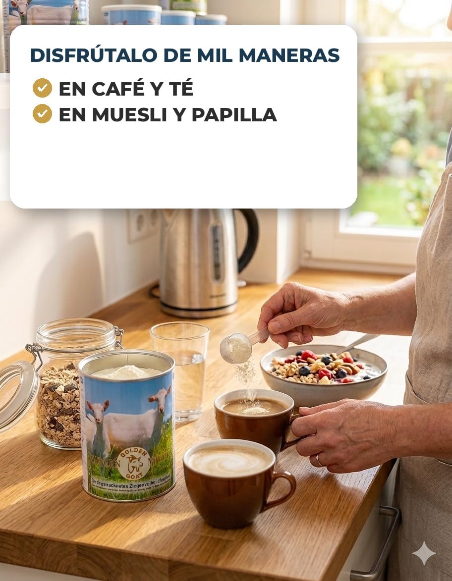 Golden Goat Leche de Cabra en Polvo 4x 400g – Nueva Zelanda | Leche de cabra entera en polvo, sin aditivos – para café, cocina y alternativa a la leche, apta para perro y gato
