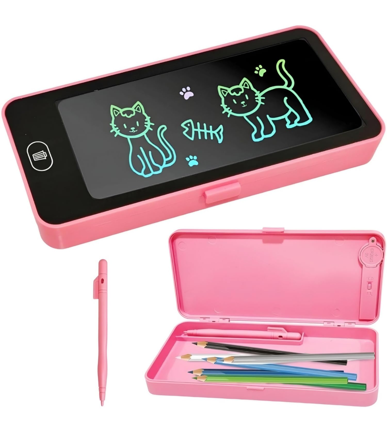 VISUAL ARREST 2-in-1 LCD Writing Pad with Pencil Case Portable LCD Digital Slate Writing Pad Doodle Board for Creative Kids Pencil Box Learning Art Tool with Stylus and Lock Function (Blue) (Pink)-image-21