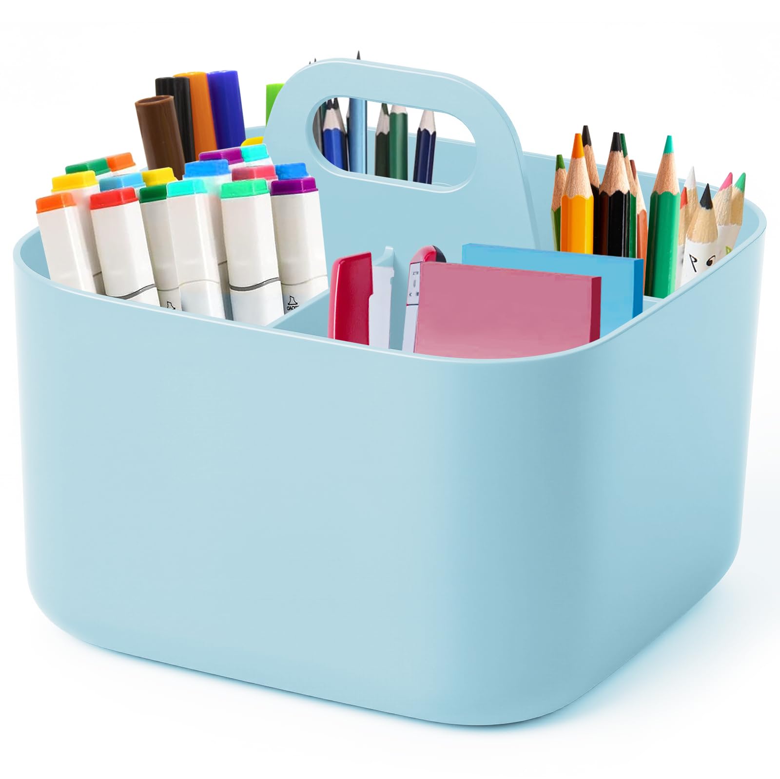 Esilihom Multipurpose Desk Organiser, Stackable Cleaning Caddy with Handle, 4-Compartment Pen Organiser for Stationery & Makeup | Bathroom & Office Storage Tidy (Blue)