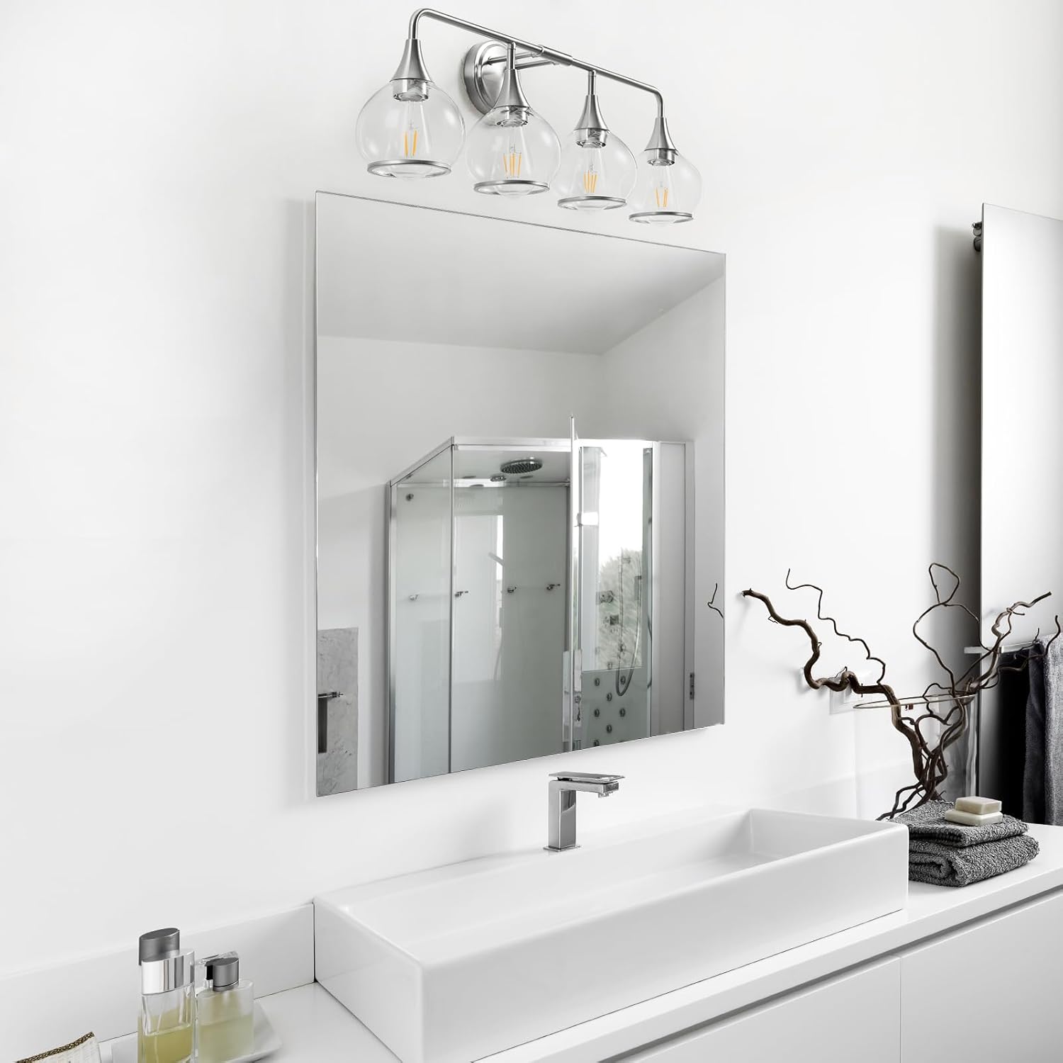 Brushed Nickel Bathroom Light Fixture 4 Lights Bathroom Vanity Lights Over Mirrors with Clear Glass Shade 30.7 inch Wall Sconce Lighting Bath(Exclude E26 Bulb)