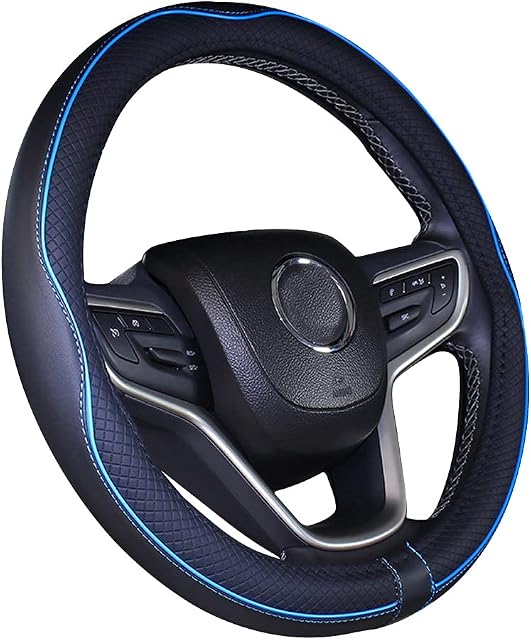 Istn Microfiber Leather Car Steering Wheel Cover Universal 15 inch/38CM Breathable Anti-slip Protector for Auto/Truck/SUV/Van Black Blue