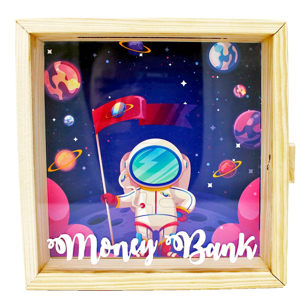 The Rosette Imprint Square Wooden Transparent Piggy Bank, Money Bank, for Kids and Children - Astronaut (B098QKC6D5) Amazon Price History, Amazon Price Tracker
