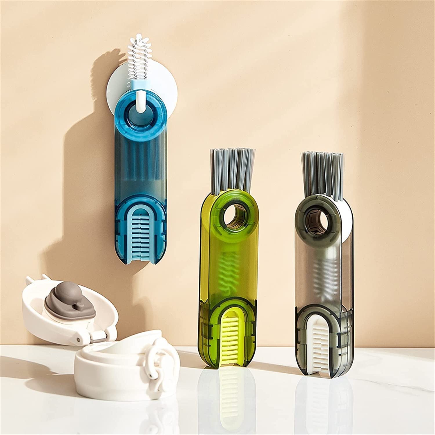 3 in 1 Multipurpose Bottle Gap Cleaner Brush,6 Pack Cup Cover Cleaning Brush,Cup Crevice Cleaning Tools,Water Bottle Cleaner,Home Kitchen Cleaning Tools 1