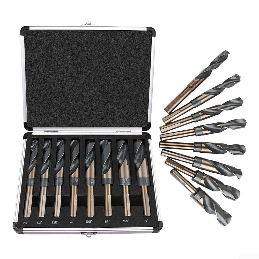 Juego de brocas, juego de brocas de banco de 12 pulgadas, ideal for trabajar metales y madera, vástago reducido de 12 pulgadas, 8 piezas