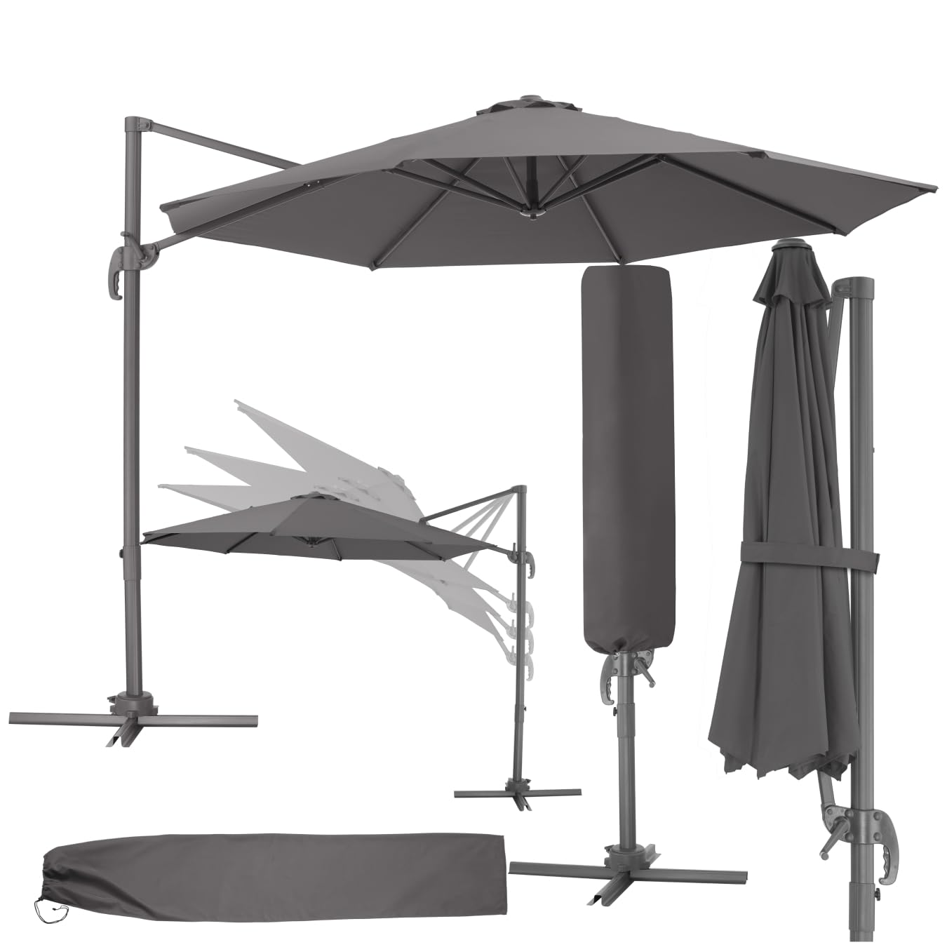 tectake® Parasol de Jardin Exterieur Parasol Déporté, en Aluminium, Ø 300 cm, Inclinable & Réglable en hauteur, Protection UV 50+, Résistant au vent, Housse de protection incluse, Salon de jardin