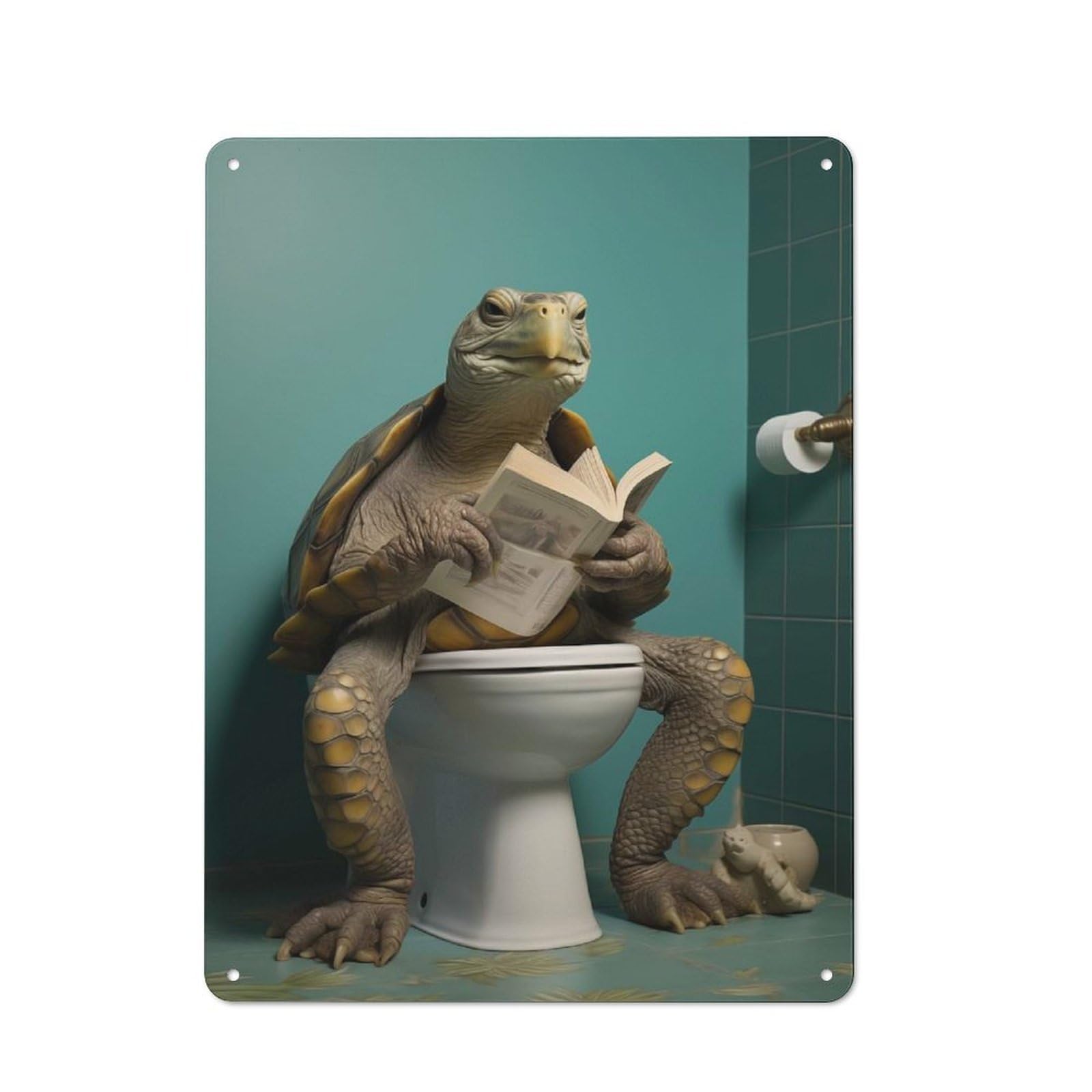 Junmoney Turtle Toilet Break Creative Metal Wall Decor 40X30cm, Metal Desk Wall Sign For Hobby Room, Office, Lounge Or Living Room