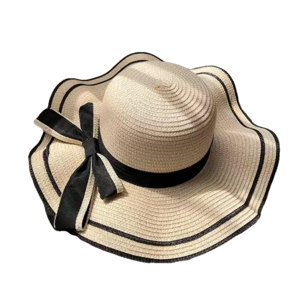 ALTMSTE Sombrero de paja para mujer, plegable, de ala ancha, para verano, playa, sombrero de verano con lazo para viajes, vacaciones