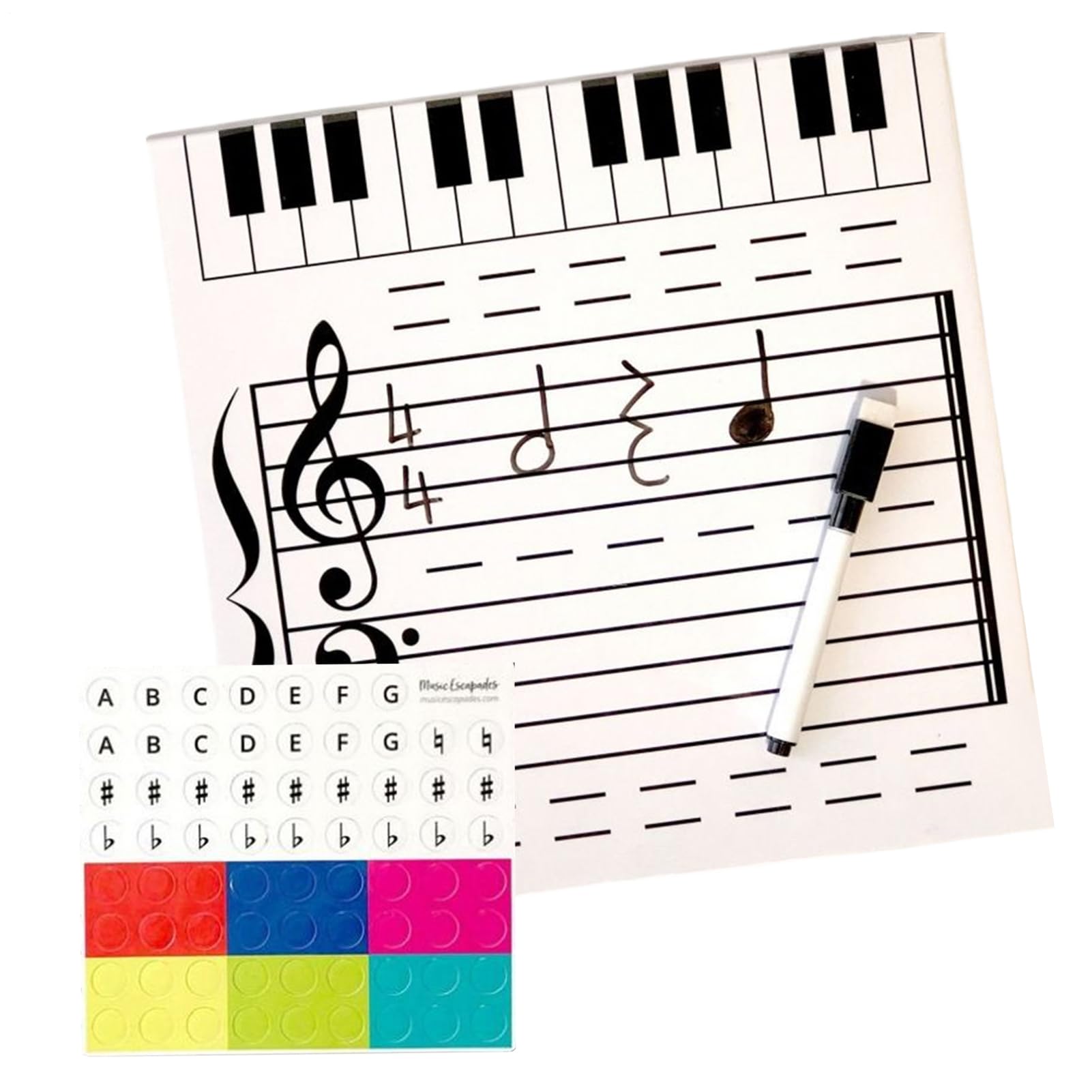 Magnetisches Musikpersonal Whiteboard - Doppelseitiges, trocken abwischbares Klavierlehrbrett mit Marker, große wiederverwendbare Notentafel für Schüler, Klassenzimmer und Musiklehrer