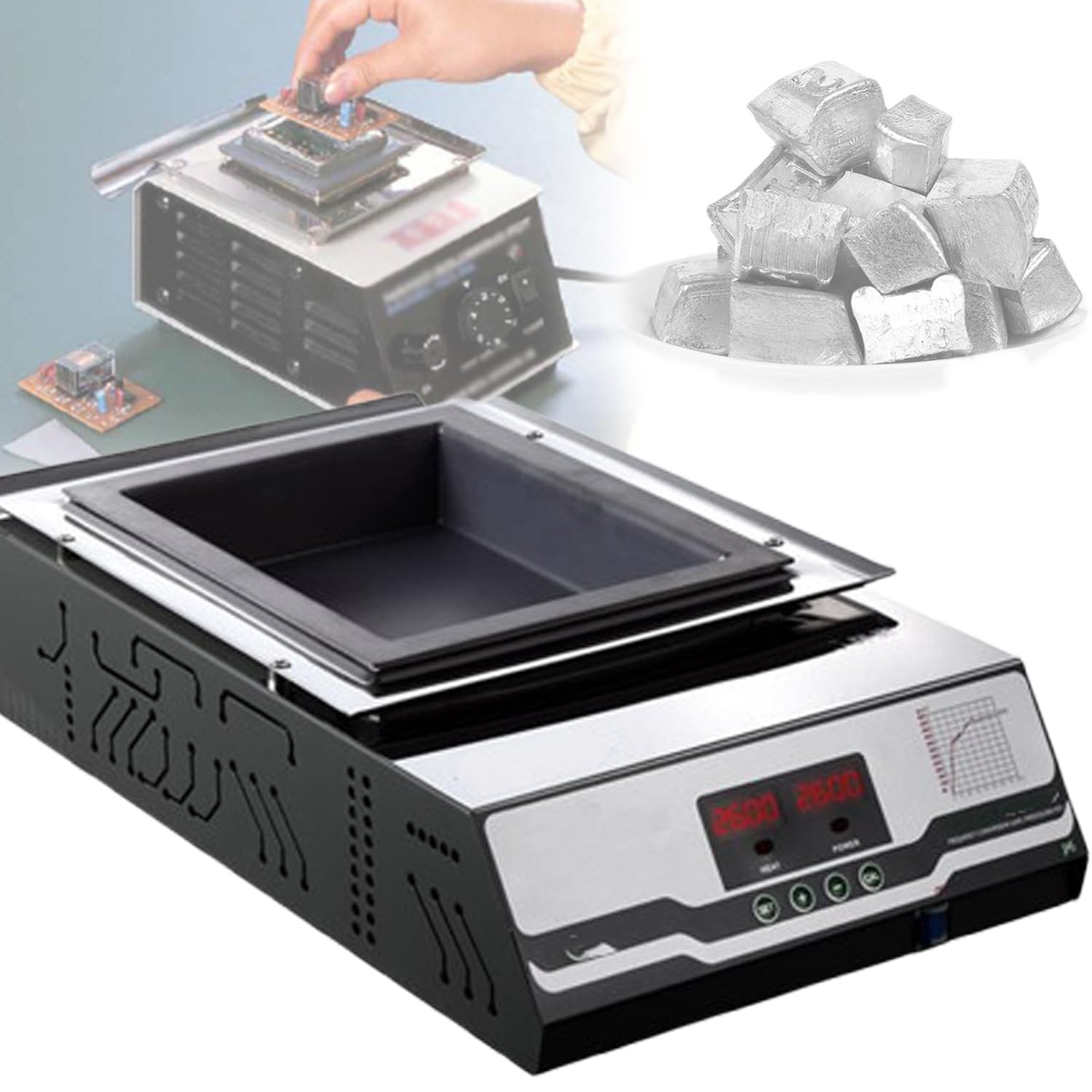 Saldatore portatile da 1500 W con controllo della temperatura da 0 ℃ a 600 ℃, design antiaderente, a basso rumore, ideale per progetti di saldatura e dissaldatura, capacità 9,8 kg