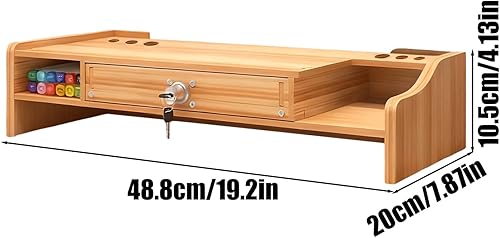 Miniatura 6 de Monitor Stand Riser, Built-In Storage Drawer, 48.8x20x10.5cm, Desktop Organizer Riser, Wooden Monitor Stand, Ergonomic Height Adjustment, For