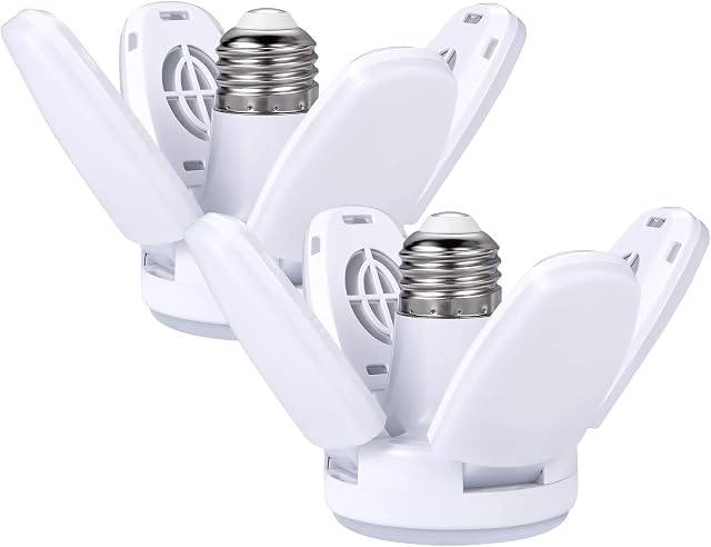 2 Pack Mini Garage Light 35 Watt (150W Equivalent), LED Garage Light E26 Base 6500K Daylight, Super Bright Light Bulb, Deformable LED Bulbs for Workbench Porch Basement, LED Light Bulb