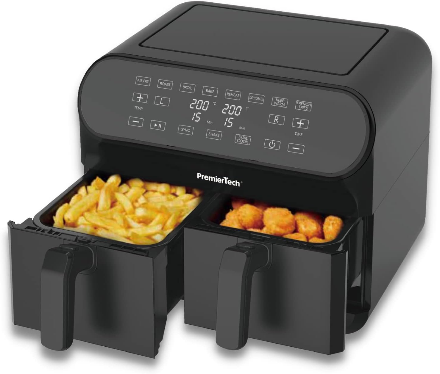 PremierTech Friggitrice e Forno ad Aria Doppio Cestello 8 Litri (4 + 4), 8 programmi, 2 zone indipendenti, Display digitale PT8LAF, Touch Screen, Cucina Sana, Griglia, Arrostisci, Scongela PremierTech Friggitrice e Forno ad Aria Doppio Cestello 8 Litri (4 + 4), 8 programmi, 2 zone indipendenti, Display digitale PT8LAF, Touch Screen, Cucina Sana, Griglia, Arrostisci, Scongela