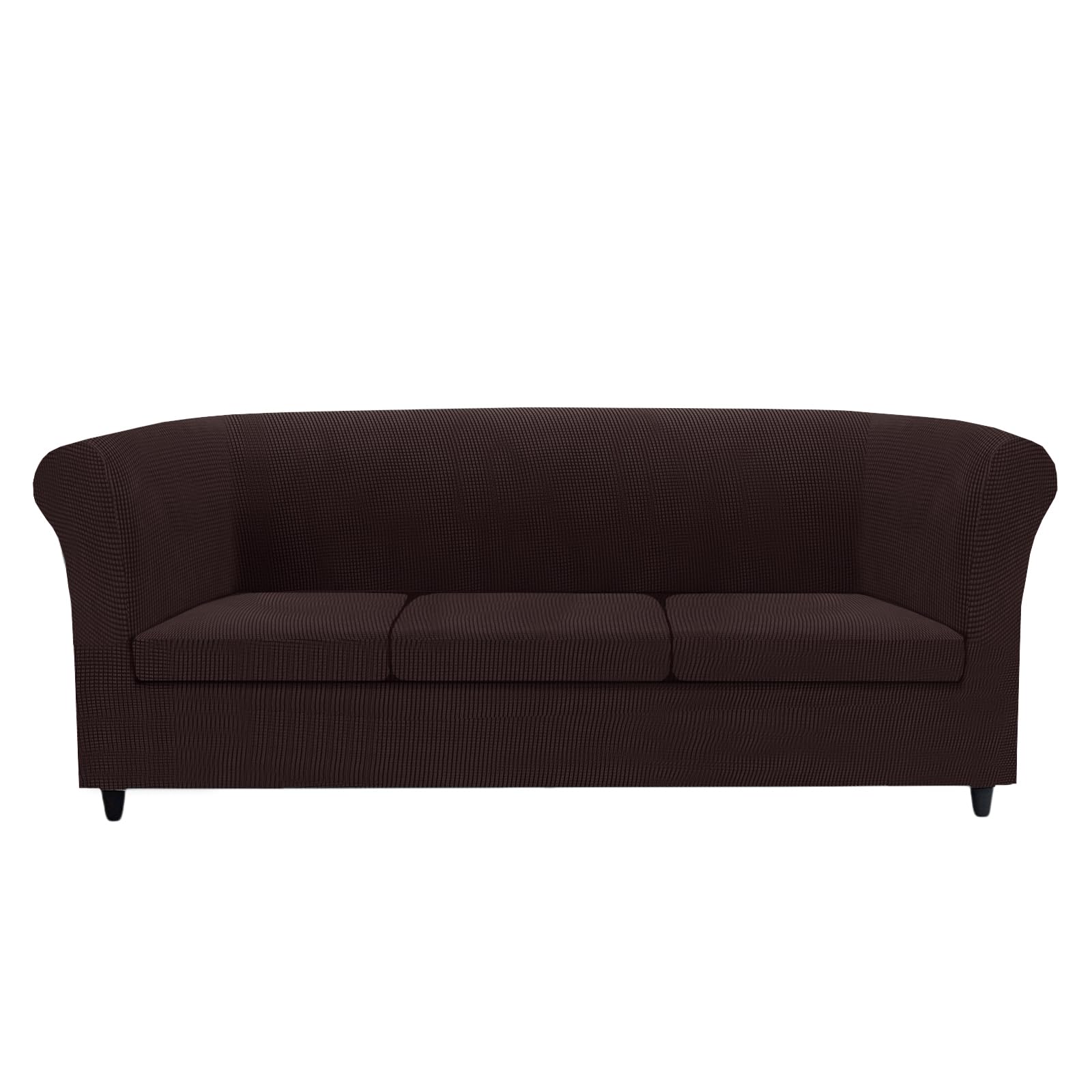 KYJSW Chesterfield Sofa Cover Stretch Jacquard Fabric Couch Slipcover With Armrests Cushion Cover Seat Cover Non-Slip Furniture Protector (Dark brown,SOFA+3 SMALL SEATS)