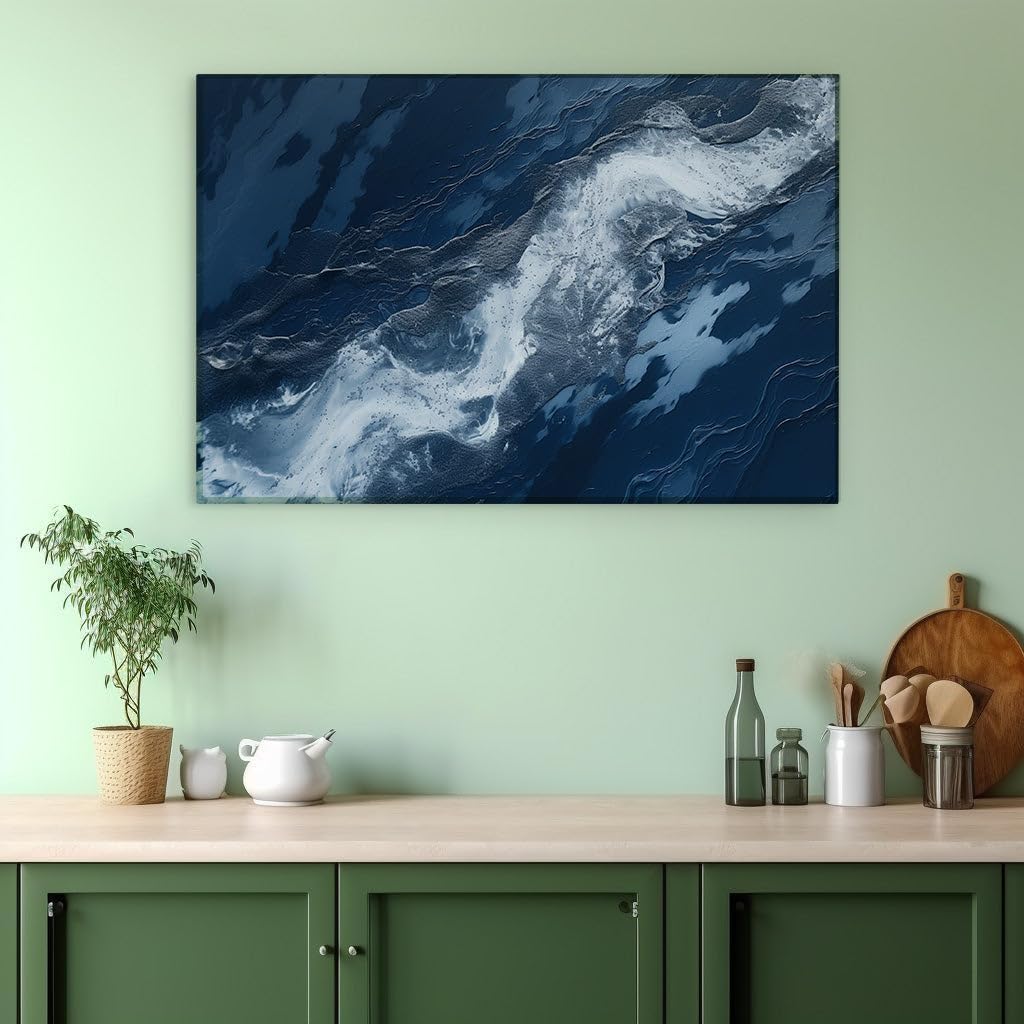 Canvas for Living room. Riding the Crest of Serenity: A Dynamic Aerial Ballet of Waves in a Deep Blue Ocean, 27 x 18 inch Canvas Wall Art - Contemporary Masterpieces - Modern Home Decor