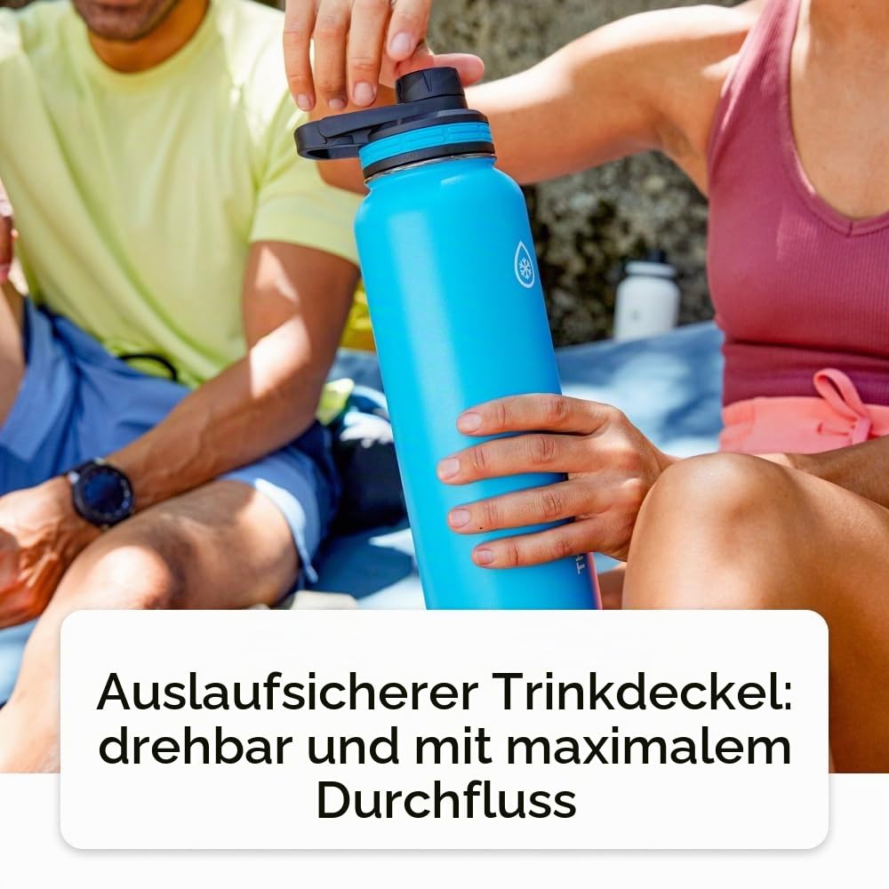 ThermoFlask Flasche mit Auslaufdeckel, Edelstahl-Wasserflaschen mit doppelwandiger Isolierung und BPA-freiem Auslaufdeckel, auslaufsichere, wiederverwendbare Flaschen und Deckel, 680 ml, Maya-Blau
