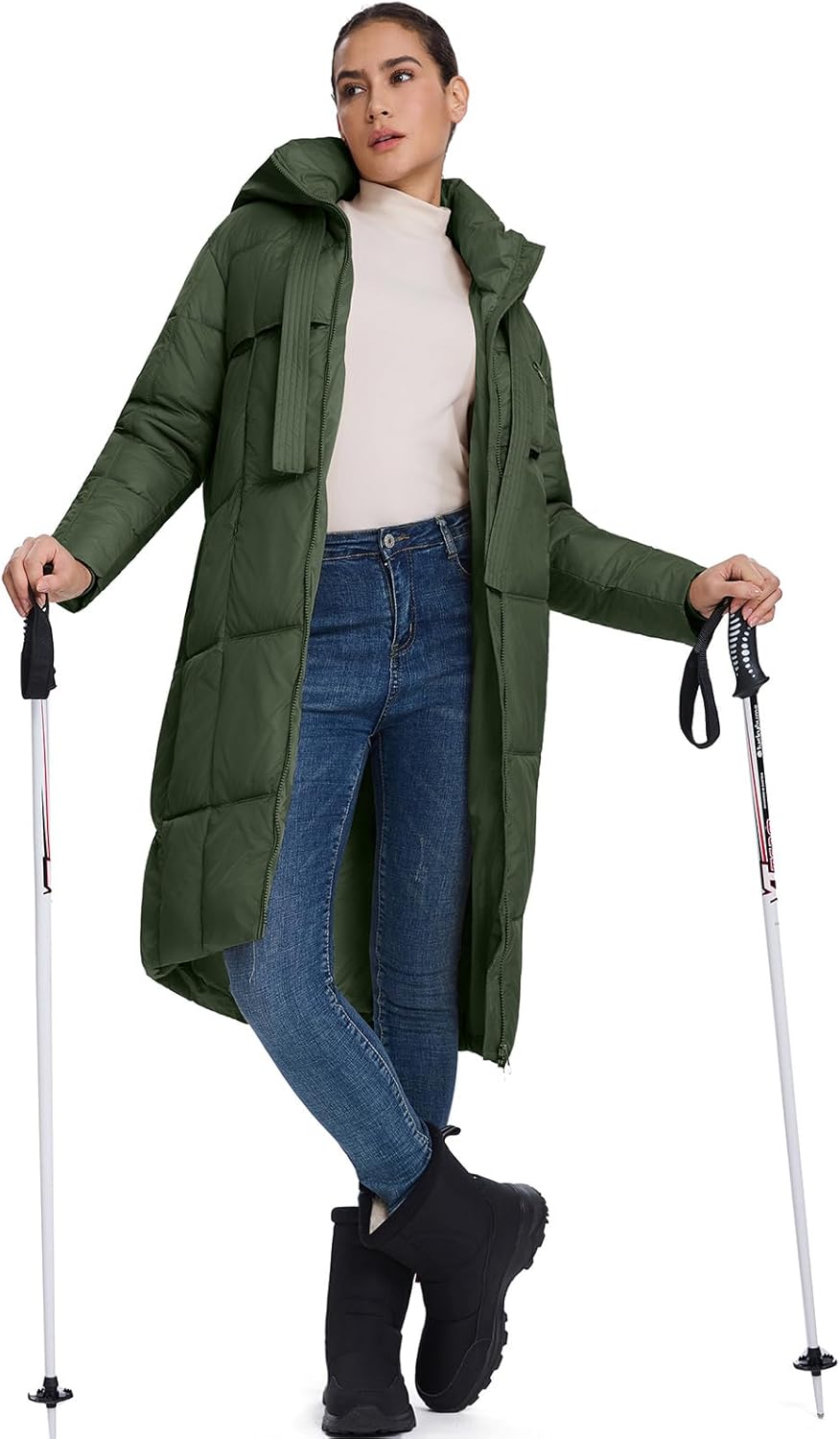 ALSOGO Women's Long Puffer Coat Thickened Hooded Quilted Padded Jacket Warm Winter Down Parka with Zipper Pockets - Image 4