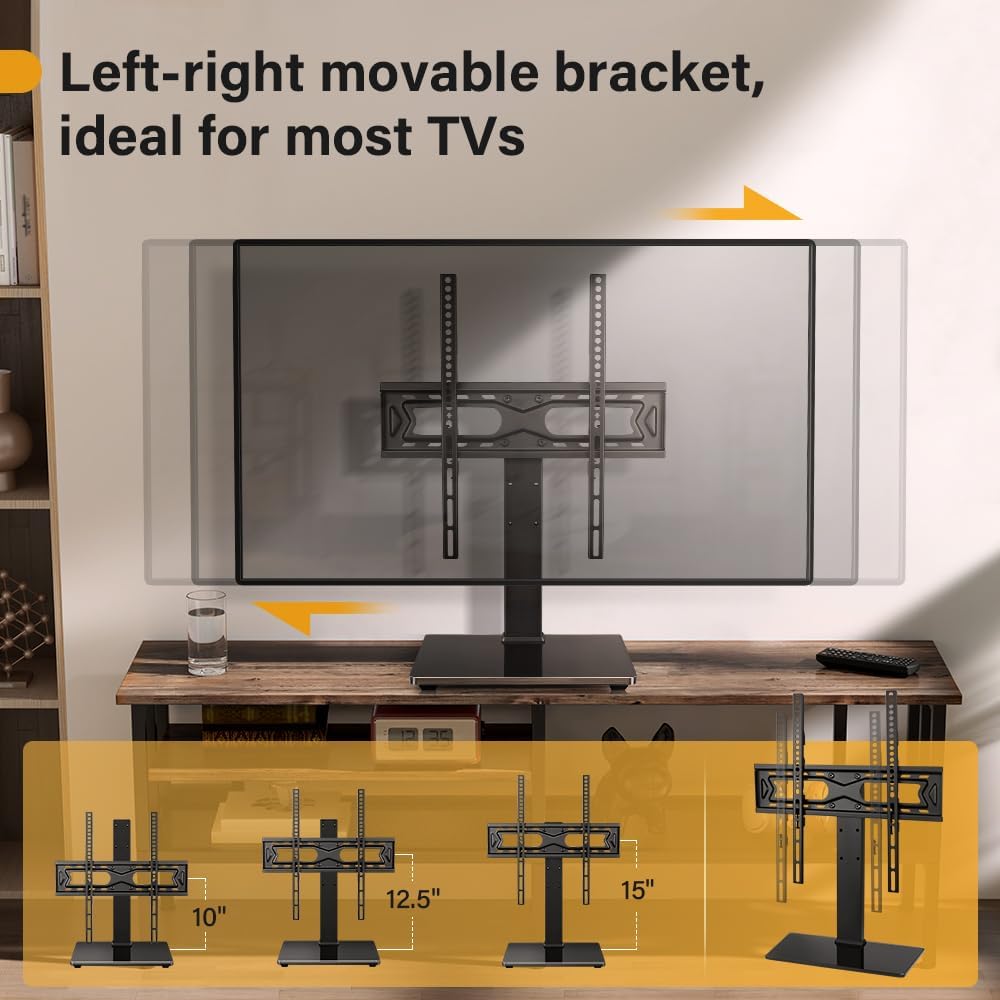 Universal TV Stand for 27-65 inch LED LCD TV Swivel Table Top Television Stand with 30 Degree Height Adjustable TV Stand with Mount TV Base with Tempered Glass Base Max VESA 400x400mm