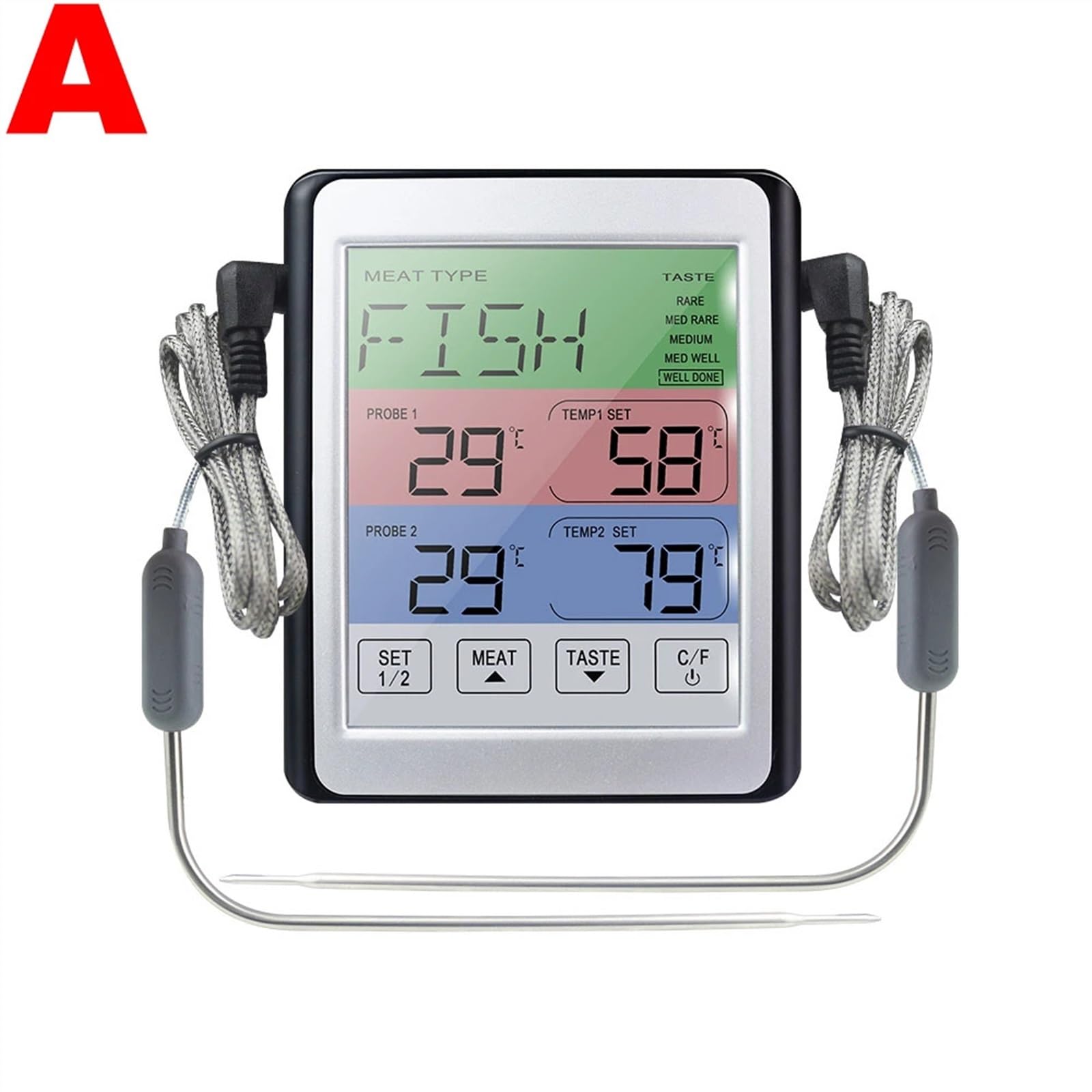 Thermomètre de four à Double sondes, testeur de température de viande BBQ de cuisine, moniteur de cuisson du sucre, thermomètres électroniques numériques for aliments (Color : A)